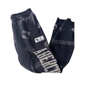 Abercrombie Kids Joggers Black All Over Logo Print Fleece Sweatpants 9/10